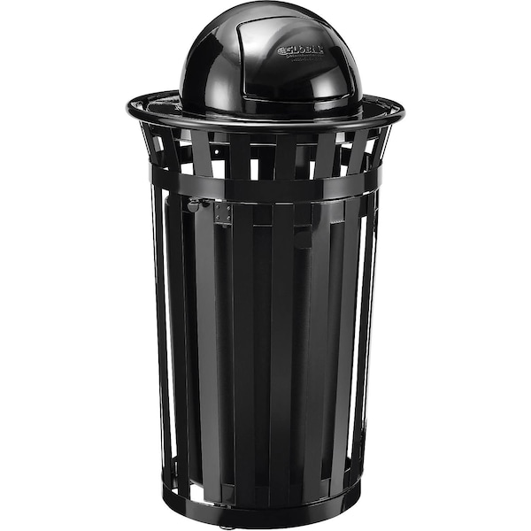 Global Industrial Outdoor Slatted Steel Trash Can W/Access Door & Dome Lid, 36 Gallon, Black 261945BK - main